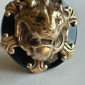 Patrice Roaring Lion Black & Dark Gold Tone Huge 6.5 in